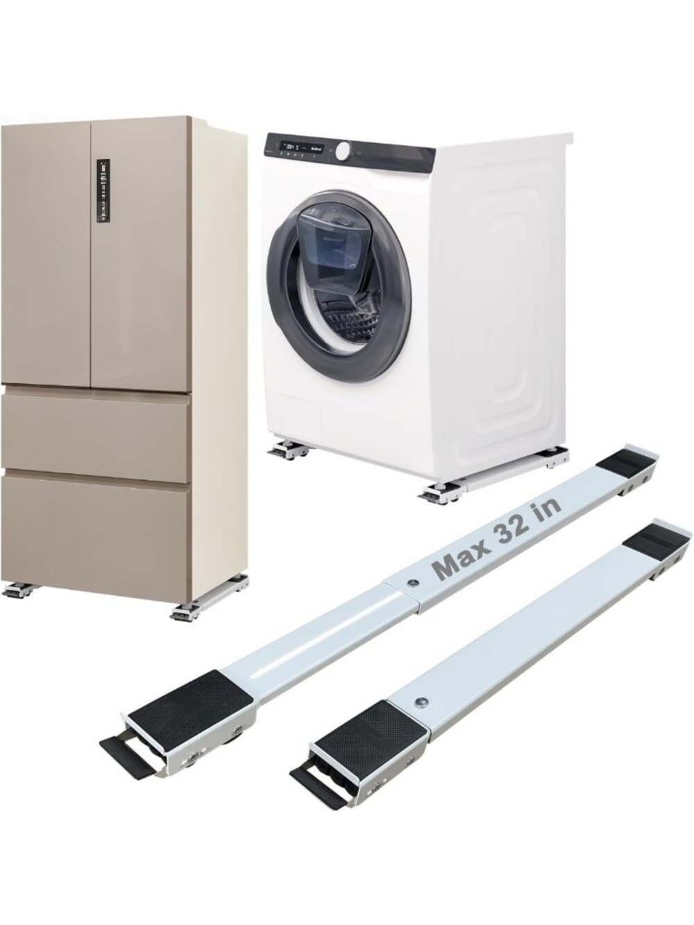 Heavy-Duty Extendable Appliance Rollers, Max 32in, Mobile Base for Washers